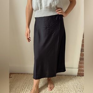 Black J Crew Satin Slip Midi Skirt (Size SM)